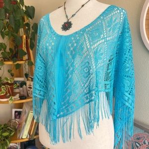 blue boho fringe poncho 🌀